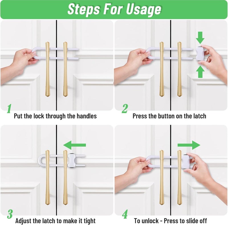 Modacraft 6 Packs Sliding Cabinet Locks, Baby Proofing U-Shaped Child Safety Latches Adjustable White Locks for Handles Knobs Drawers Closet Cupboard - Image 3